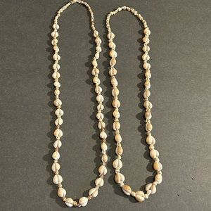 VTG Hawaiian Cowrie sea shell lei necklace set of 2 Wedding Honeymoon Bridal 35”